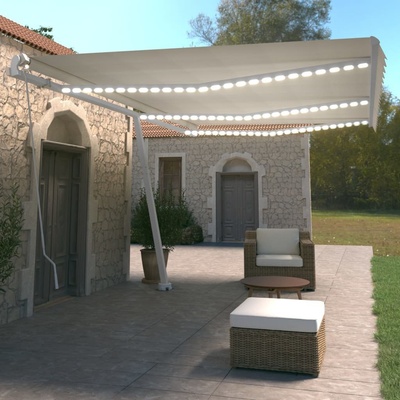 VidaXL Ručně zatahovací markýza s LED světlem 600 x 350 cm krémová