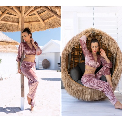 LivCo Corsetti Fashion dámský set 2v1 top s výstřihem do V + kalhoty Setisa růžová – Zboží Dáma