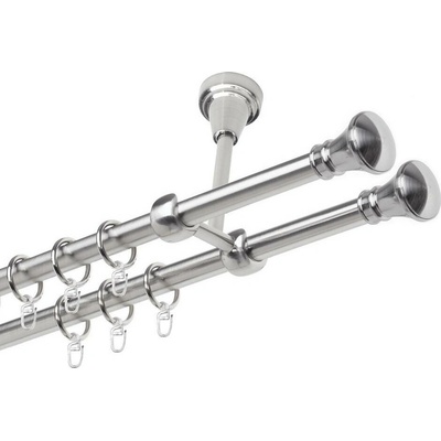 OK-GarnýžeCZ Garnýž kovová dvouřadá 19mm Koloseo double nerez 440 cm do stěny / kroužky s háčkem
