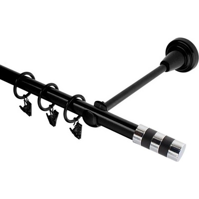OK-GarnýžeCZ Garnýž kovová jednořadá 19mm Sigma černá 170 cm do stěny / kroužky s žabkou