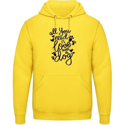AWDis Hoodie mikina Nápis All you need is love and a Dog Sluneční žlutá