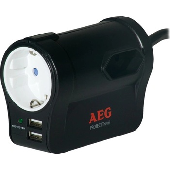 AEG Електрически филтър AEG Protect Travel GE, 3 гнезда, защита от токови удари, 2xUSB, черен