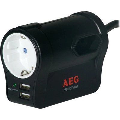 AEG Електрически филтър AEG Protect Travel GE, 3 гнезда, защита от токови удари, 2xUSB, черен