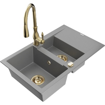 Mexen Gaspar гранитна мивка с 1, 5 камери с отцеди и кухненски смесител Savita, сив - 6507-71-672601-50 (6507-71-672601-50)