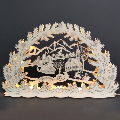 AMADEA Dřevěný svítící portál s motivem vesničky 53x21x10 cm