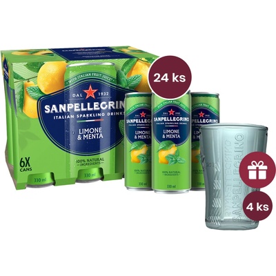 Sanpellegrino Limone & Menta plech 24 x 0,33 l + dárek