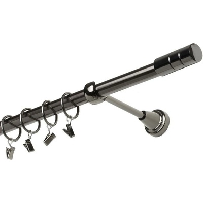 OK-GarnýžeCZ - Garnýž kovová jednořadá 19mm Cylinder onyx 180 cm do stěny / kroužky s žabkou
