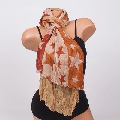 Фин дамски шал в кафяви нюанси със звезди