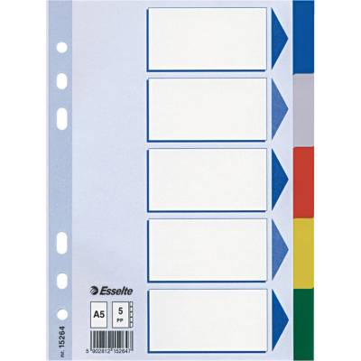 Farebné rozlišovače, mix farieb, A5, plast, 5 dielov, ESSELTE
