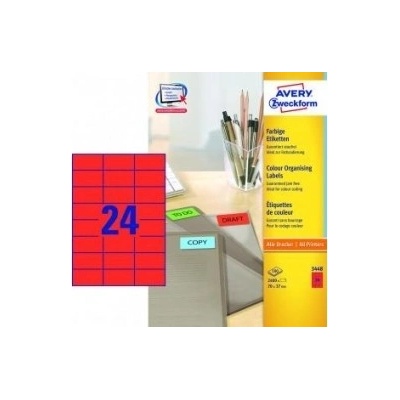 Etikety farebné 70x37mm Avery A4 100 hárkov červené