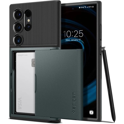 Spigen Slim Armor CS Case - хибриден кейс с отделение за кр. карти и най-висока степен на защита за Samsung Galaxy S24 Ultra (зелен)