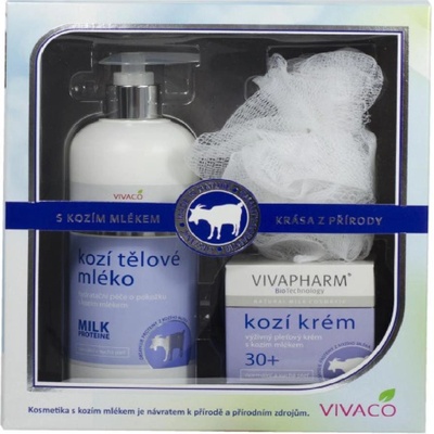 Vivapharm Pleťový krém s kozím mlékem 50 ml + sprchový gel s kozím mlékem 400 ml + Masážní žíňka Versace Dylan Blue Pour Femme EDP 50 ml + tělové mléko 50 ml + sprchový gel 50 ml dárková sada