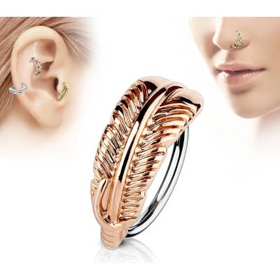Šperky4U zlacený piercing do nosu/ucha s peříčkem N0077-RD