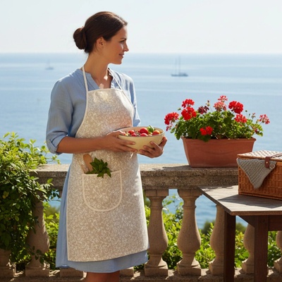 Made in Italy Zástěra bílé listí Béžová