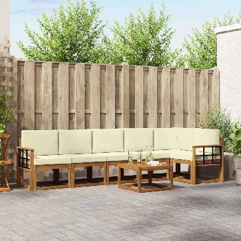 vidaXL Комплект дивани за открито 7 pcs Натурален и Крема (3366508)