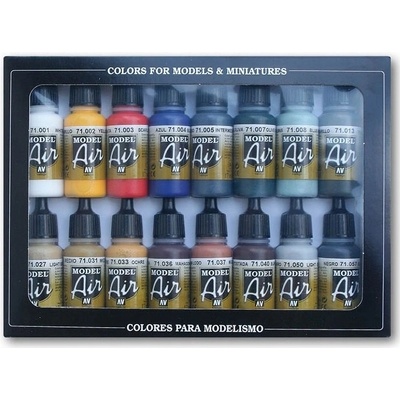 Vallejo: Basic Colors Acrylic 16 Airbrush Paint Set for Model and Hobby 17ml