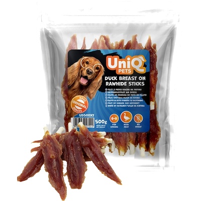 Uniq Pets Dog Snacks Rawhide Duck Breast on Rawhide Sticks дъвчащи стикове за кучета с патица, 500 г