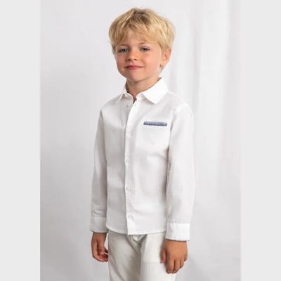MAYORAL Риза дълъг ръкав лен елегантна Бяла за мини момче Mayoral