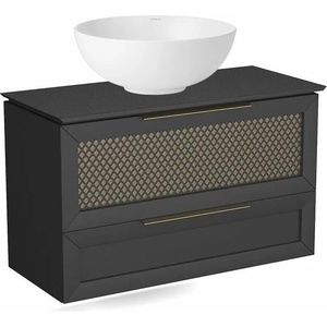 Krofam Комплект подови шкафове Krofam Chic 100 см в златисто/черно, черен плот и мивка Krofam Chic 100 см (144-0105+156-0103+144-0503)