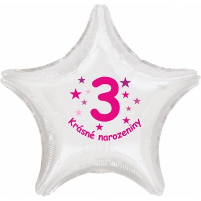 Balonky.cz Krásné 3. narozeniny fóliový balónek hvězda pro holky