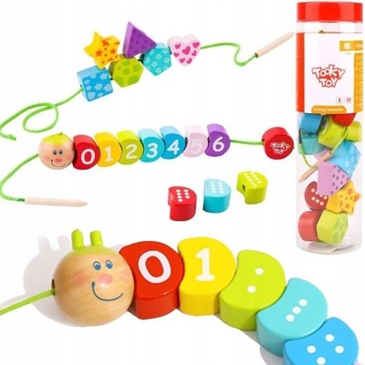 Tooky Toys Dřevěné provlékání Housenka s čísly – Zboží Dáma