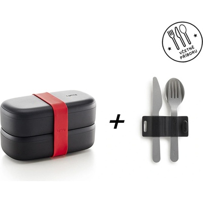 Lékué sada svačinový box To Go + Příbory Basic To Go Limited Edition černý