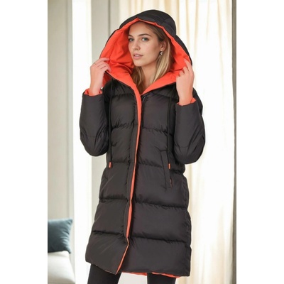 Dewberry Z8687 WOMEN'S COAT-BLACK-ORANGE čierna oranžová