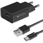 4smarts Захранване за ел. мрежа 2.4A с USB изход и USB-C кабел - 4smarts Basic Wall Charger Set 2.4A 12W (черен) (4S465557)