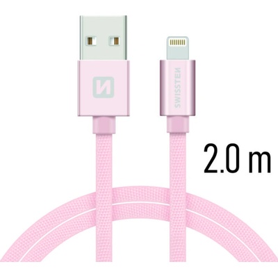 Nabíjací a synchronizačný kábel Swissten textile 0.2m / 1.2m / 2.0m ružový Dĺžka: 2m