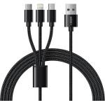 VEGER Универсален USB кабел с Lightning, microUSB и USB-C конектори - Veger V303 Premium 3-in-1 USB Cable 2.4A (черен) (150 см) (V303)