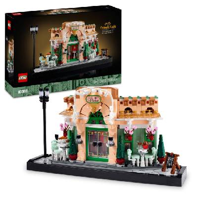 Icons French Café - Decoration for the living room or office - Building set for adults including picturesque facade, hanging flower pots and chairs - Gift for men and women 10362