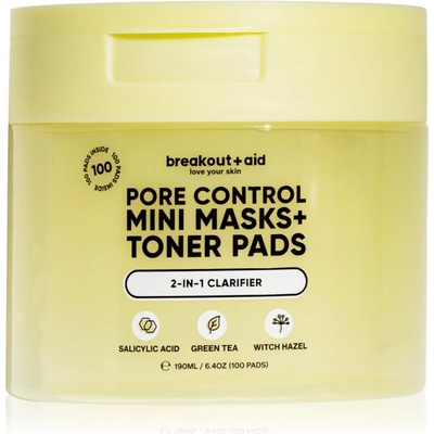 breakout + aid Pore Control Mini Masks + Toner Pads тонизиращи възглавнички със салицилова киселина 100 бр