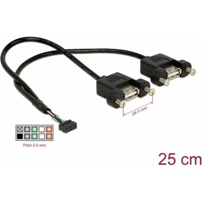 Delock 84832 USB 2.0 pin konektor (F) 2.00 mm 10 pin - 2 x USB 2.0 A (F) panel pre montáž, 0,25m