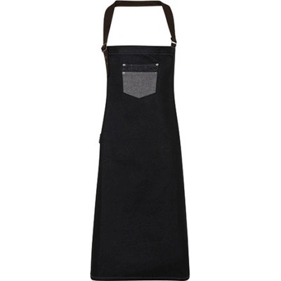 Premier Workwear Džínová zástěra s náprsenkou a umělou kůží PR136 Black Denim 72x86cm
