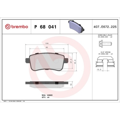 BREMBO P 68 041 Sada brzdových destiček, kotoučová brzda (P68041)