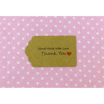 Pro Háčkování Papírová cedulka Hand made with love - Thank you hnědá 5x3 cm 5 ks