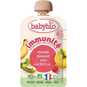 Babybio Био плодов мус за имунитет Babybio - Ябълка, банан, киви и ацерола, 100 g (3288131541310) - baby