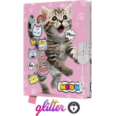 JUNIOR Pamätník čistý so zámkom Meow 14x18 cm, 80 listov
