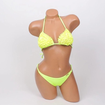 Дамски бански в неоново жълто с 3d цветя - чашка А