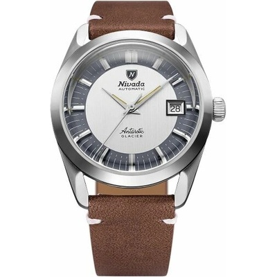 Nivada Grenchen Antarctic Glacier Brown Leather White Stitching
