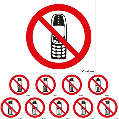 Walteco Zákaz používání mobilních telefonů 90x90mm, samolepka Množství: 10 ks , 20114BP2