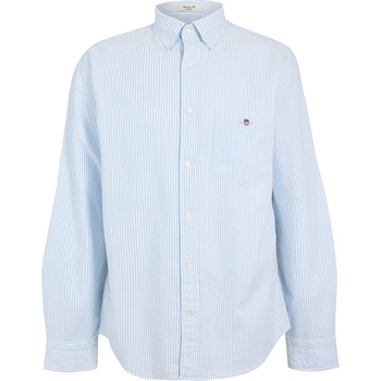 Gant Риза с дълъг ръкав Gant Men's Stripe Long Sleeve Oxford Shirt - Light Blue 455