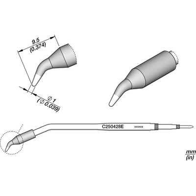 JBC C250428E – zahnutý kuželový pájecí hrot Ø 1 mm E