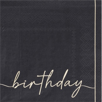 Ginger Ray Коктейлни Салфетки за Рожден Ден в Черно, 12.5 см