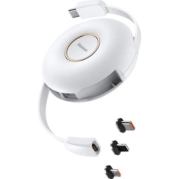 Baseus Zinc Magnetic 3-in-1 Retractable USB-C Cable PD 20W (CAMLC-02) - универсален USB-C кабел с магнитни Lightning, microUSB и USB-C конектори (100 см) (бял)
