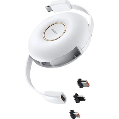 Baseus Zinc Magnetic 3-in-1 Retractable USB-C Cable PD 20W (CAMLC-02) - универсален USB-C кабел с магнитни Lightning, microUSB и USB-C конектори (100 см) (бял)