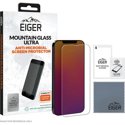 Eiger Mountian Glass Ultra Screen Protector 2.5D - калено стъклено защитно покритие с антибактериален слой за дисплея на iPhone 13 Pro Max (прозрачен)