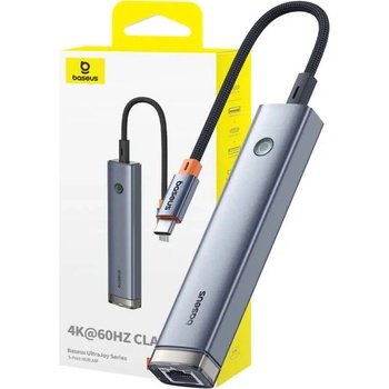 Baseus 5-портов хъб AIR Baseus UltraJoy серия Type-C - HDMI, USB3.0x2, PD, RJ45 (сив) (B00052801811-03)