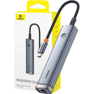 Baseus 5-портов хъб AIR Baseus UltraJoy серия Type-C - HDMI, USB3.0x2, PD, RJ45 (сив) (B00052801811-03)