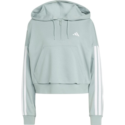 Adidas Дамско яке за тренировка adidas Women's 3-Stipes French Terry QZ Hoodie Training jacket - Wonder Sage / White (103-2963-0112)